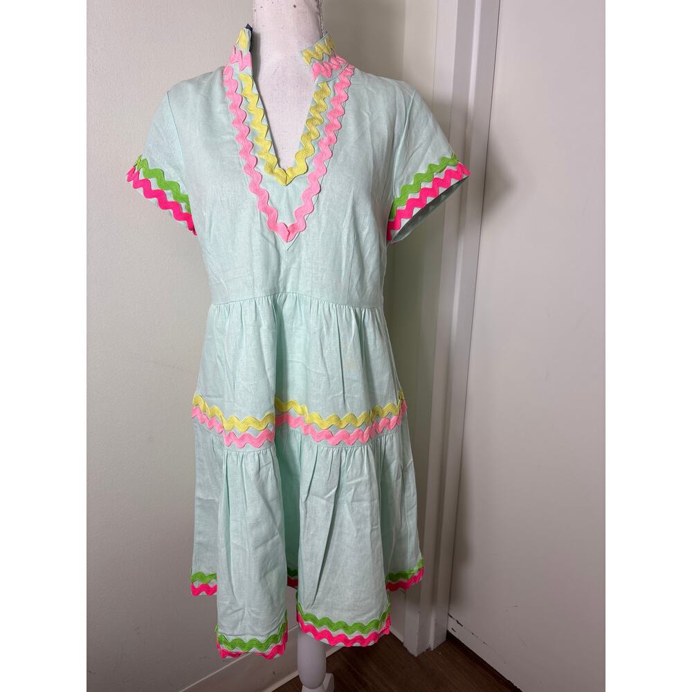 NWT Sail To Stable Sky Ric Race Trimmed Linen Dress sz S
